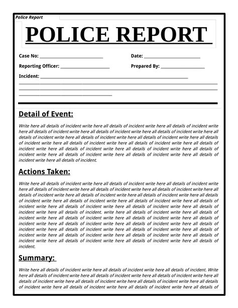 police report template free pdf